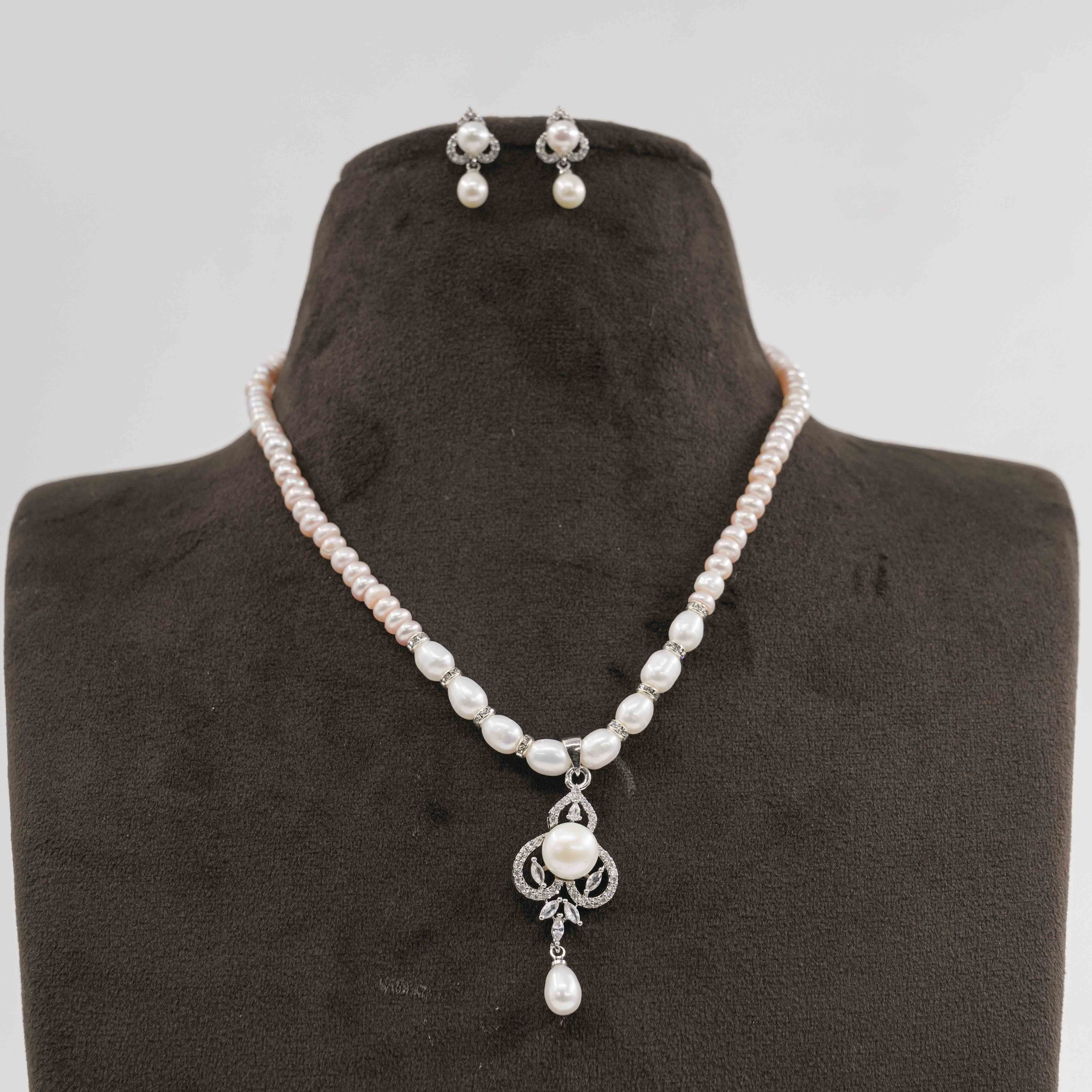Order Rice and Flat Pearl Necklace Set online in Hyderabad